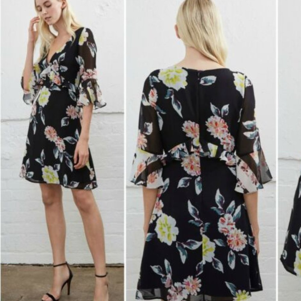 French Connection Black Enoshima Ruffle Dress